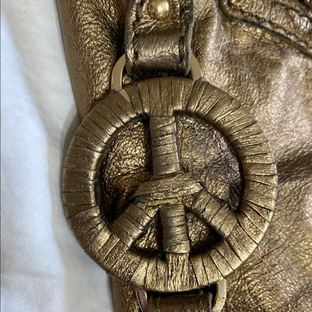 The Sak Gold Hobo Bag Peace Symbol Braided Handle *Small Opening in Lining